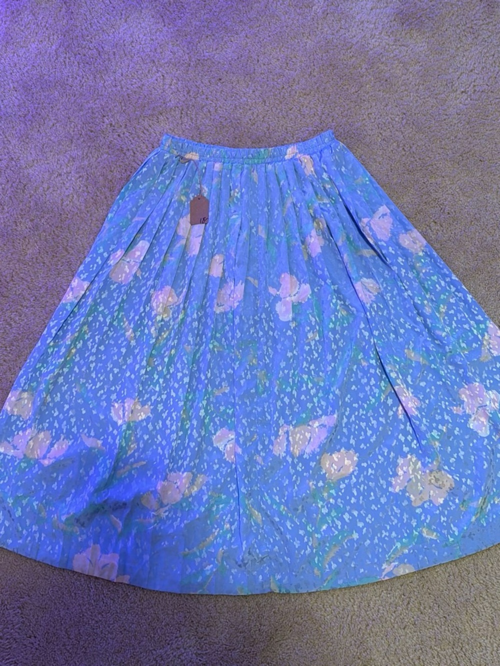 Blue Floral A-Line Midi Skirt